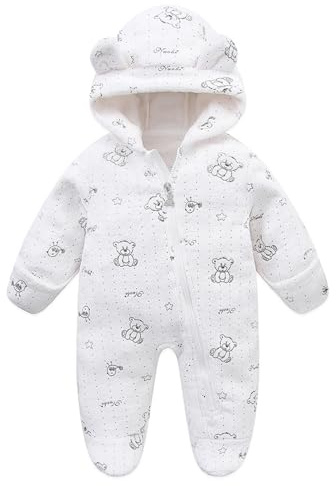 WYTbaby Baby Snowsuit Hooded Romper Fleece Sleepsuit Warm Toddler Snowsuit for Baby Girl Boy Jumpsuit Fall Winter Outfits 3-6 Months