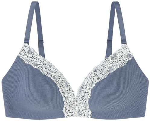 Women'secret Damen Sujetador Triangular Acolchado Cotton Collection 1 CHARMANTER Triangel-BH aus Blauer Spitze, Azul Marítimo, 90B