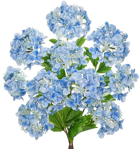 Real Touch Hydrangea Artificial Flowers 19” Tall Artificial Hydrangea Flowers Double-Headed Faux Hydrangeas, Blue Hydrangeas, Realistic Silk Hydrangea for Home Decor Weddings Arrangements-5 Branches