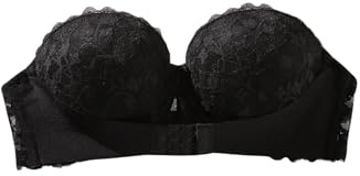 GORGLITTER Women's Push Up Front Fastening Bras Strapless Underwire Scalloped Everyday Bra Black 36C