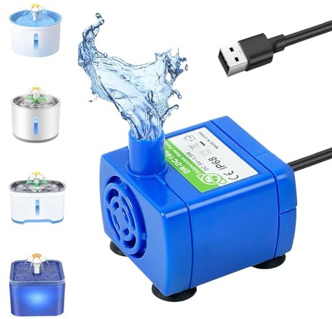 Pompe de Fontaine à Chat Chien, USB Moteur Fontaine a Eau Chat, Ultra Silencieux, Petite Pompe à Eau de Remplacement pour Animaux de Compagnie