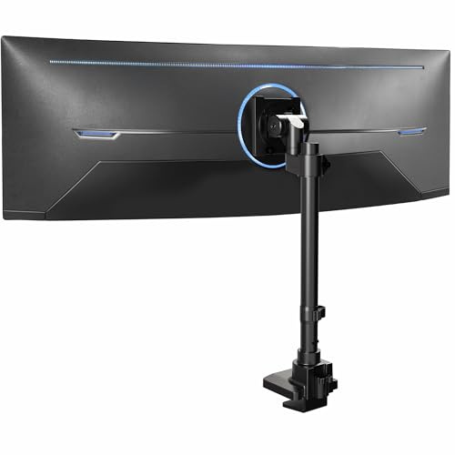 VIVO Clamp-on Single Ultra Wide Monitor Desk Mount, Low Profile Heavy Duty Adjustable Stand for 1 Ultrawide Screen up to 57 inches, 59.4 lbs Capacity, Black, STAND-V157C