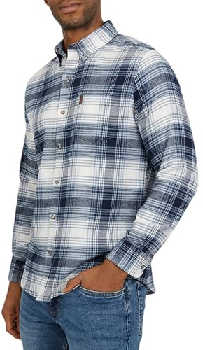 Chaps Men's Classic Fit Long Sleeve Button Down Stretch Flannel Casual Woven Shirt, Blueberry, Large