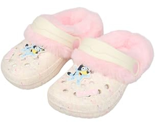 Bluey Girls Clogs – Kids Fur Lined Slippers with Back Strap – Comfortable Indoor Shoes or Outdoor Footwear for Children (Off White UK 10-EU28)