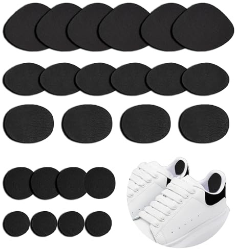 ZEMINRI 24 Piezas Parches de Reparación de Orificio de Talón Autoadhesivo Franela Parches para Zapatilla Deportivas para Calzado, Zapatillas Deportivas, Tacones Altos y Zapatillas de Deporte (Negro)