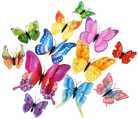 Lot de 12 stickers muraux 3D papillons multicolores pour salon, chambre à coucher, réfrigérateur