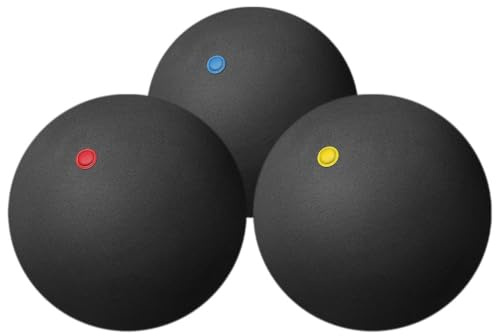 NUOBESTY 3 Pack Squash Balls Mixed Speeds, Single Blue Red Yellow Dot Rubber Ball Set, Training Practice Racquetball for Beginners to Advanced Players, Competition, Sports Accessories