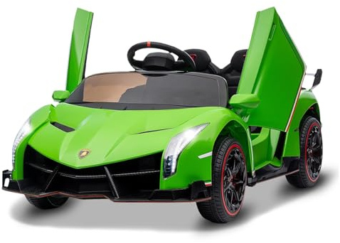 GarveeHome Coche eléctrico Infantil Lamborghini 12V con Licencia - Puertas Tipo Tijera - Mando a Distancia Parental - Luces LED - Asiento Amplio - Música MP3/inalámbrico - para niños 3-8 años - Verde