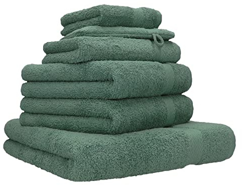 Betz 6-TLG. Handtuch-Set Premium 100% Baumwolle 1 Liegetuch 2 Handtücher 1 Gästetuch 1 Waschhandschuh 1 Seiftuch Farbe tannengrün