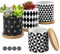 Coolty 4 Stück Keramik Sukkulenten Töpfe, 7cm Mini Kaktus Pflanze, Geometrische Muster Mit Netz Pad und Bambus Tablett für Home Offices Schreibtisch Bücherregal Dekoration