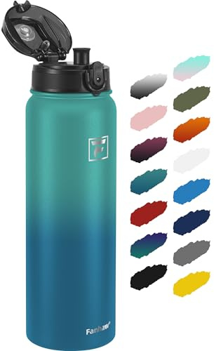 Fanhaw 1 L Insulated Stainless Steel Water Bottle with 1 Lid (Chug Lid) - For Kids, Women, Men | Leak & Sweat Proof with Anti-Dust Lid (Green Blue)