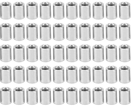 BORDSTRACT 50PCS M5 Set Di Dadi Di Collegamento Rotondi, 10 Mm Di Lunghezza, Acciaio Inox Femmina Filettatura Dadi Connettore Elementi Di Fissaggio, Manicotti Filettati Rotondi