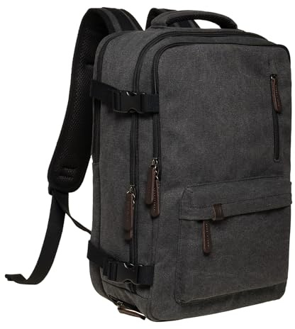 KAUKKO Canvas 40 l reseryggsäck, vänlig handbagage ryggsäck resa ryggsäck för 15,6 tum bärbar dator, flyg godkänt ombordbagage vattenavvisande kabinryggsäck för resor helresa