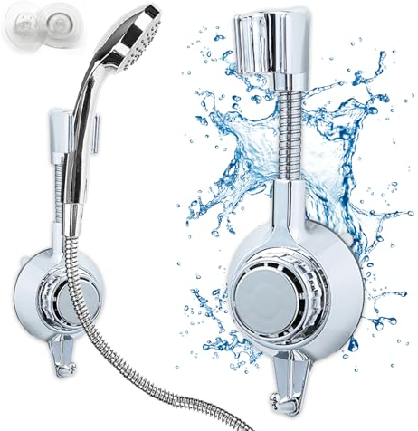 Plstod Bohrfreie 360°-Handbrause Halterung, Universal-Duschkopfhalterung, Verstellbarer, Schwenkbarer Duschhalterung, Abnehmbare Duschkopf Halterung Und SaugnäPfe FüR Die Wandmontage (Silber)