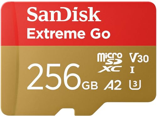 SanDisk Extreme Go microSDXC Karte 256 GB (Für Android Smartphones und Tablets, Action Cams, Drones, UHS-I, bis zu 200 MB/s 5K, 4K UHD, Rescue Pro Deluxe, V30, Class 10, U3) Für Amazon