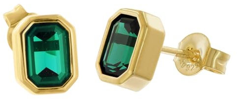 trendor Damen-Ohrringe Gold auf 925 Silber synth. Turmalin Ohrstecker eleganter Ohrschmuck für Frauen, tolle Geschenkidee 68591