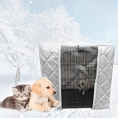 Fundas cálidas para jaula de perro resistentes al viento con cortina transparente para puerta, cubierta para caseta de mascotas, protector de jaula con ventanas de ventilación, mantiene a los gatos y