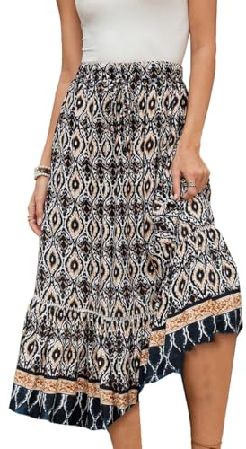 EMOTTOS Maxi Gonna Estiva da Donna, in Stile Bohémien, a Vita Alta, Elasticizzata, Orlo Plissettato, Gonna Lunga, Stile Bohémien, Stile Vintage, Stampa su Misura, Cordoncino, Maxi Lungo, Flowy S-XL