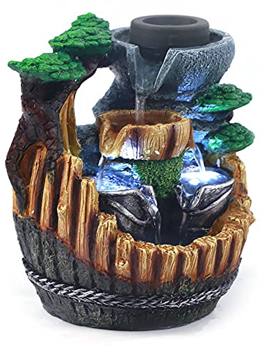 Fontana da scrivania con fontana da tavolo a LED, lampada da tavolo, fontana d'acqua, fontana a cascata, gioco d'acqua effetto pietra, ornamento Feng Shui Zen Fontana