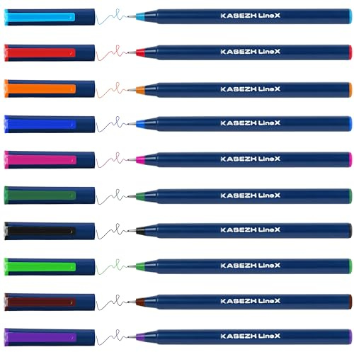 KASEZH Fineliners Colour Pens 10 Pack Multicolour 0.6 mm Fine Point Coloured Pens for Art, Drawing, Sketching,Calligraphy, Journaling &Colouring Japanese Nib, Feather Touch Ink