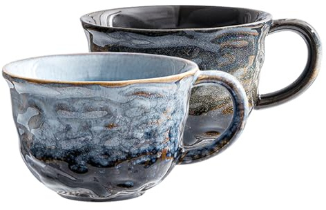 WIYETY Juego de 2 tazas de capuchino de 260 ml, paredes gruesas de gres, tazas de té japonesas, hechas a mano, tazas de café de porcelana, tazas de té de cerámica, regalos para mujeres, hombres, mejor