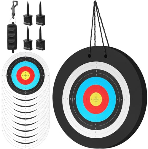 Gemscream Archery Target for Backyard, 20'' Foam High Density Bow Arrow Target with 20 Bullseye Paper & Pins—Throwing Knife Archery Hunting Practice for Bow Practice, Backyard & Outdoor Shooting