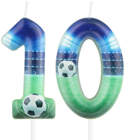 Football 10th Birthday Candles for Cake,10th Birthday Decorations for Boy,Soccer Number 10 Candle for Football Themed Party Decorations,Soccer Candles for Boys Men Ball Party Celebration Supplie