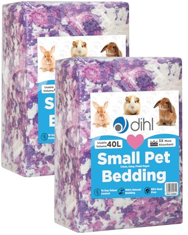 Dihl 80 Litre, Purple, Pink & White, Super Absorbent Paper Bedding for Small Animals. Absorbs 6 Times its Weight in Liquid. Hamster, Mice, Rat, Rabbit, Guinea Pig Gerbil Cage Substrate – 2x 40L Packs