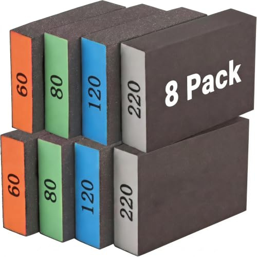 Sanding Sponge Blocks 8 Pack, Sanding Block Set 60 80 120 220 Grit, Wet and Dry Sandpaper Block Foam Sanding Pads for Wood, Furniture, Metal, Drywall, Paint Polishing