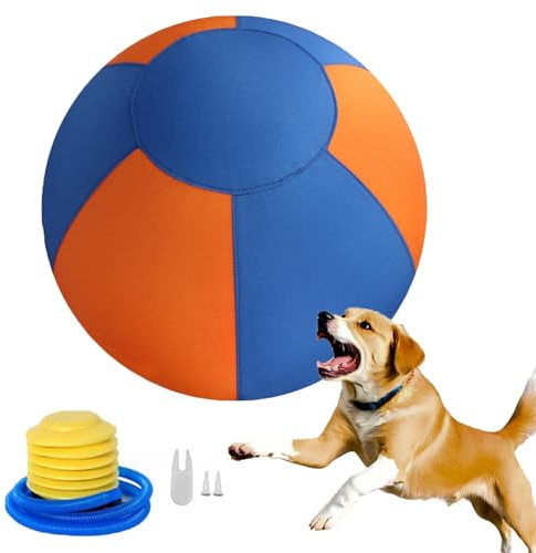 BUERPINKING Spisboll för hundar, bettbeständig drivboll för stughund, drivboll för hundar bettsäker stor oförstörbar, manuell uppblåsbar hundboll för stughundar, träning (45 cm)