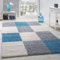 Paco Home Shaggy Hochflor Teppich Wohnzimmer Kariertes Design Türkis Grau Weiß, Grösse:160x220 cm
