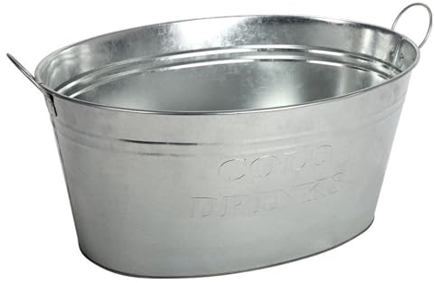 BURI Bac à boisson avec anse - 24 l - En zinc étanche - Grand seau à champagne - Seau à glace pour fête de jardin