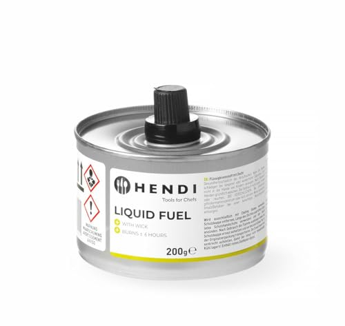 HENDI Combustible liquide, avec mèche, carburant liquide, brûleurs à mèche chauffantes pour réchauds, plats chauds, chafing dishes à Buffet, lot de 6 boîtes de 6 heures de combustible 200 g