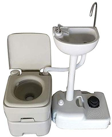 Upgraded Portable Sink and Toilet Combo| Self-contained 5 Gal Hand Washing Station & 5.3 Gal Flushing Toilet, Perfect for Camping/RV/Boat/Road