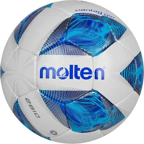 Molten Vantaggio 2810 Football, Superior Training Practice Ball, Durable Textured PU Leather, Size 4 - For Boys and Girls Aged 9 to 14, Hi-Vis Blue Flame Design