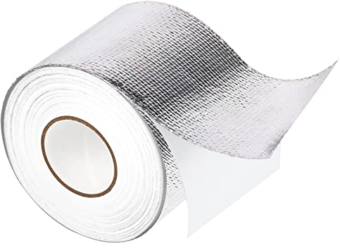 Tosucs Nastro Adesivo in Alluminio con Rete di Rinforzo,Nastro Ignifugo in Fibra di Vetro Ricambio per Motocicli,Nastro Isolante Termico,50 mm x 10 m,Resistente Alte Temperature（Argento）