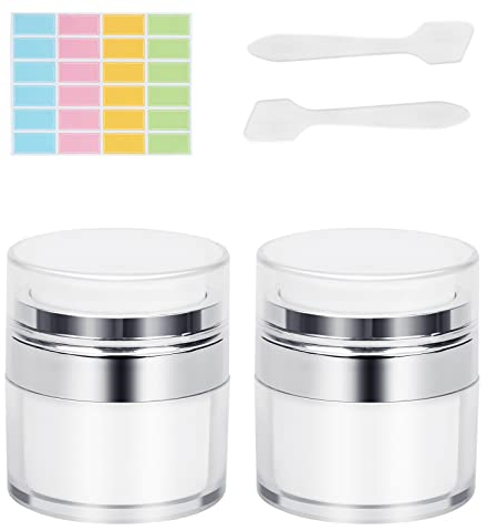 Airless Pump Bottle, 2PCS Moisturiser Container, Refillable Pump Dispenser Cream Jar Vacuum Bottle Travel Cream Bottles Portable Cosmetic Container (50ml)