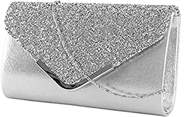 Damen Glitzer Clutch Abendtasche Clutch Damen, Elegante Envelope Tasche Kettentasche Glänzend Handtasche für Wedding Prom Party (Silber)