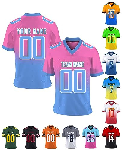 Xiuyours Camiseta Fútbol Americano Personalizada con Nombre Número Logo Jersey Camisetas Deportiva Personalizados para Hombre Niño Mujere, S-7XL