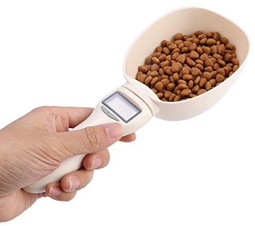 Ejoyous Báscula digital de cocina, báscula de cocina portátil, cuchara medidora electrónica para gatos, comida para perros, cuchara medidora, báscula digital con indicador LED, para perros y gatos