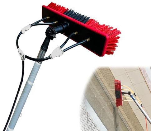 Dnowegas Teleskop Waschbürste 8m Silber mit 35cm Bürste, Perfekt für Photovoltaik- und Glasdachreinigung, Wasserführende Teleskopstange, Leicht & Handlich
