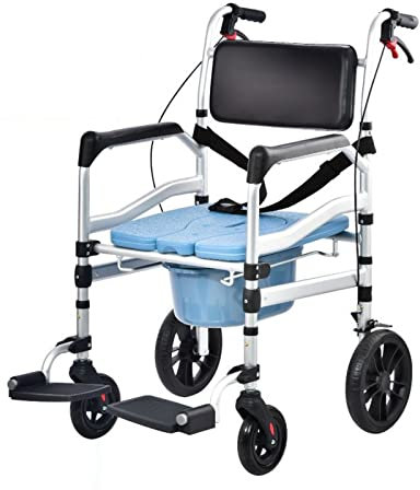 Sedia da toilette pieghevole, sgabello per sedia a rotelle da bagno pieghevole portatile, sedia da doccia per vasca da bagno con braccioli e ruote, per anziani disabili (dimensioni: B (con accessori))