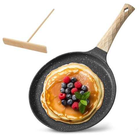 Bocguy Crepe Pfanne, 28cm Pancake Pfanne flache Pfanne, Pfannkuchenpfanne mit Teigverteiler, Antihaftbeschichtung, Bakelitegriff, Induktions Kompatibel, PFOA-Frei (28CM)