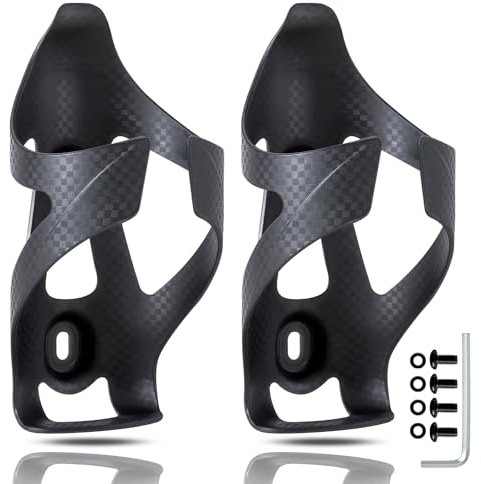 HUALONG Carbon Fiber Bike Water Bottle Cage Holder for Road Bikes Mountain Gravel e Bike for Diameter 70-74 mm Water Bottles, Black Matte 2 Pack