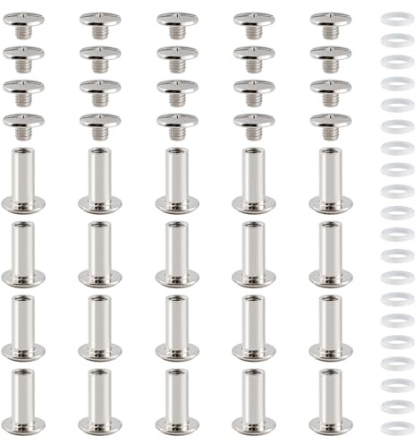 YIXISI 20 Set M5x12mm Chicago Binding Screws Assorted Kit, Kit Bindande Skruvstolpar, Lädernitsats, för Gör-Det-Själv-Läderdekoration Bokbindning, Silver