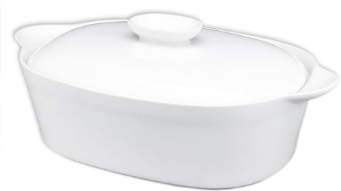jinsongdafa Plat de cuisson avec couvercle 32,5 CM, terrine en céramique blanche française de 1900 ml, plat de cuisson, terrine pour soupe à servir, pour ragoûts, ensemble de vaisselle pour lasagnes
