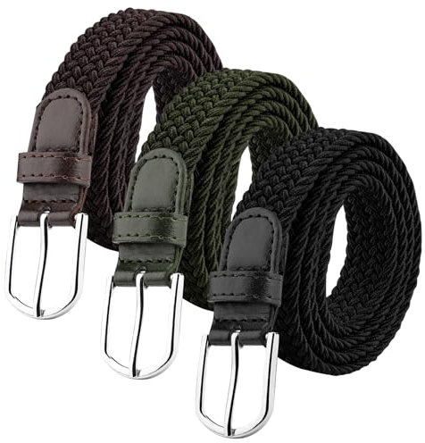 SREBIWO 3 Stück Elastischer Gürtel Flechtgürtel, Stoffgürtel Stretchgürtel Dehnbarer Gürtel für Damen Geflochtener Elastischer Gürtel, Breite 2,5cm (B)