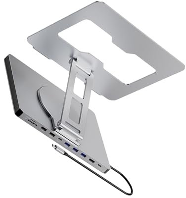 Xinsheinelry Soporte Laptop Y Estación Acoplamiento con 10 Puertos Y 360 Grados Portátil Rotación para Oficina Y Hogar PD100W