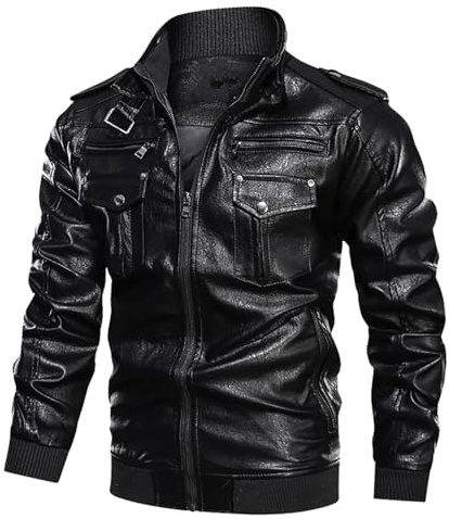 Genérico Chaqueta De Cuero Hombre Vintage, Chaqueta Bomber Hombre con Cremallera Chaqueta De Cuero Cuello Alto Punk Abrigo De Cuero Primavera Y Otoño Chaqueta Deportivo para Otoño E Invierno