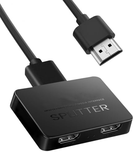 DUZEPA HDMI-splitter 1 i 2 utgång, för dubbla bildskärmar som stöder samma skärm, HDMI 2-vägs splitter, 2 portar för Full HD HDTV Blu-ray DVD